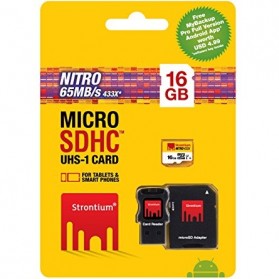 Strontium Nitro 433X MicroSDHC UHS-1 65MB/s Class 10 16GB with Adapter and Card Reader - SRN16GTFU1C - 4
