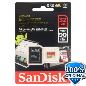 SanDisk Extreme microSDHC Card UHS-I 3 Class 10 4K (90MB/s) 32GB with SD Card Adapter - SDSQXNE-032G
