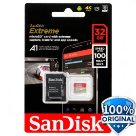 Sandisk MicroSDXC Extreme A1 V30 UHS-1 (100MB/s) 32GB with Adaptor - SDSQXAF-032G-GN6MA - Black