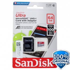 SanDisk Ultra microSDXC Card UHS-I Class 10 A1 (100MB/s) 64GB with SD Card Adapter - SDSQUAR-064G-GN6MA
