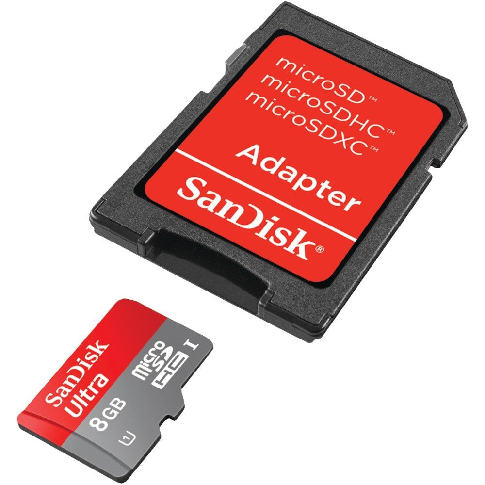 SanDisk Ultra microSDHC Card UHSI Class 10 (30MB/s) 8GB with SD Card