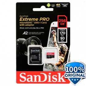 Sandisk MicroSDXC Extreme Pro A2 V30 UHS-1 (170MB/s) 256GB - SDSQXCZ-256G-GN6MA - Black
