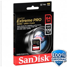 SanDisk Extreme Pro SDXC Card UHS-I U3 V30 Class 10 4K (170MB/s) 64GB - SDSDXXY-064G