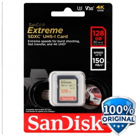 SanDisk Extreme SDXC Card UHS-I V30 U3 Class 10 (150MB/s) 128GB - SDSDXV5-128G-GNCIN