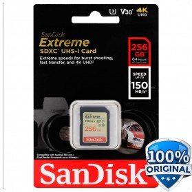 SanDisk Extreme SDXC Card UHS-I V30 U3 Class 10 (150MB/s) 256GB - SDSDXV5-256G