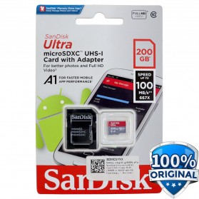SanDisk Ultra microSDXC Card UHS-I Class 10 A1 (100MB/s) 200GB with SD Card Adapter - SDSQUAR-200G-GN6MA