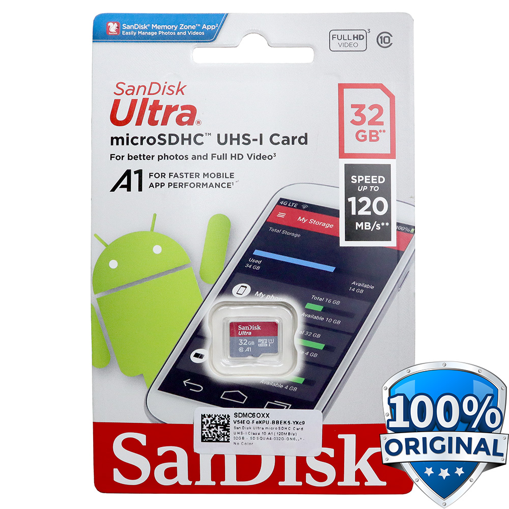 SanDisk Ultra microSDHC/XC Card UHS-I Class 10 A1 (120MB/s) - SDSQUA4-032G-GN6MN  - JakartaNotebook.com