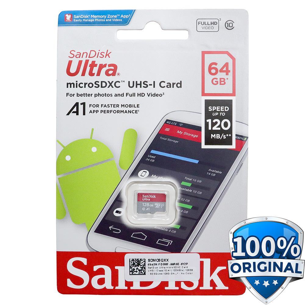 SanDisk Ultra microSDXC Card UHSI Class 10 A1 (120MB/s) 64GB SDSQUA4