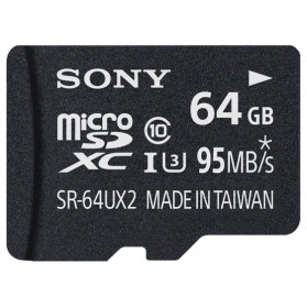 Sony MicroSDXC UHS-I U3 Class 10 (95MB/s) 64GB with SD Card Adapter - SR-64UX2A - 1
