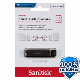SanDisk iXpand Flashdisk Drive Luxe USB Type C + Lightning 64GB - SDIX70N - Black