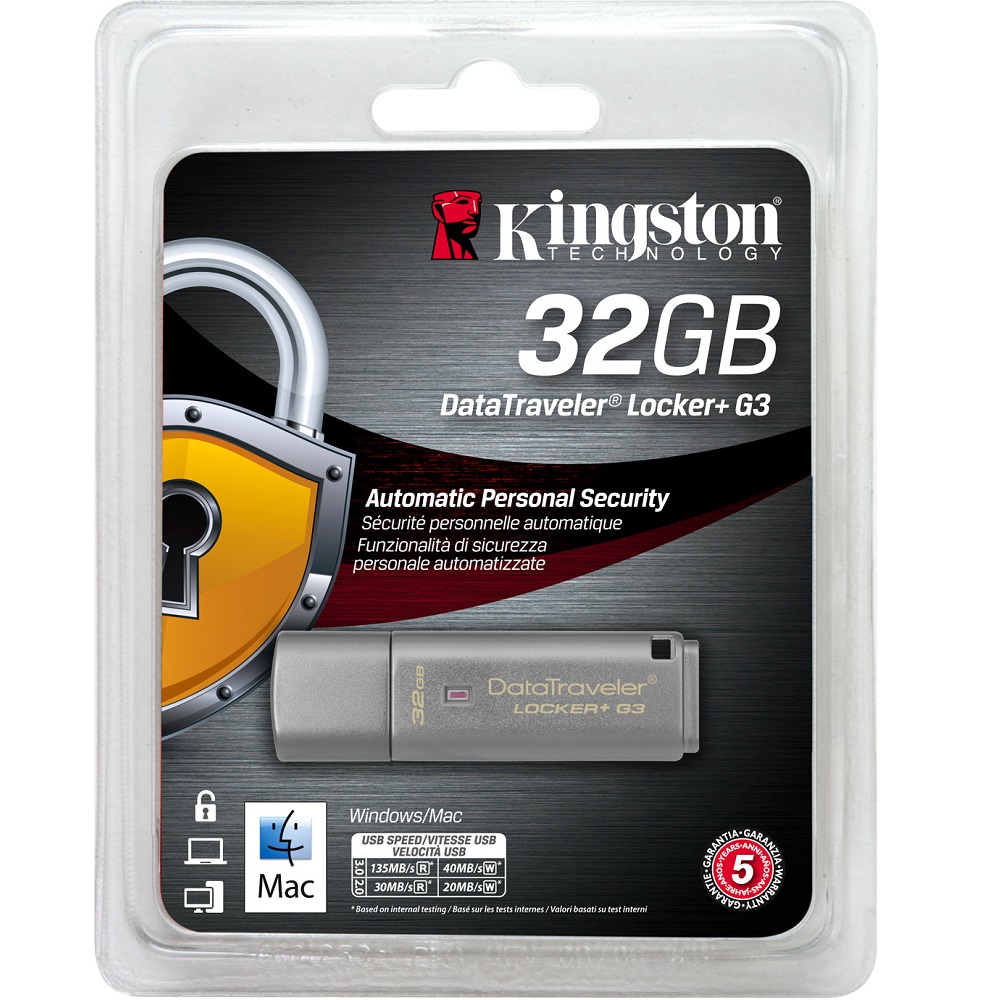 Kingston DataTraveler Locker + G3 USB 3.0 (DTLPG3/32GB) - 32GB - Silver ...