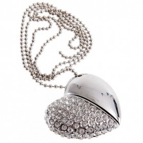 Crystal Rhinestone Heart Necklace USB 2.0 Flash Drive - 16GB - Silver - 1