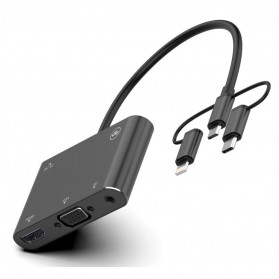 BUBM Adapter Hub USB Type C/Lightning/MicroUSB to HDMI/VGA/AV - OT7585B - Black