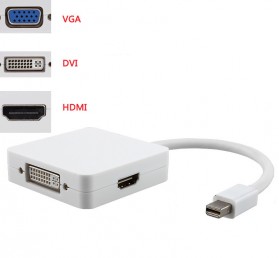 Jual Kabel Komputer / Laptop Audio, Video, USB, Power, Converter, Dan Jaringan - 3 in 1 Mini Display Port to HDMI VGA DVI Adapter - MD114 - White