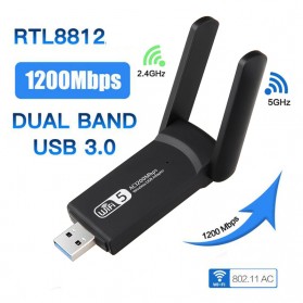 ICANING USB WiFi Transmitter Receiver Dongle Adaptor 802.11ac 1200Mbps - AC1200 - Black