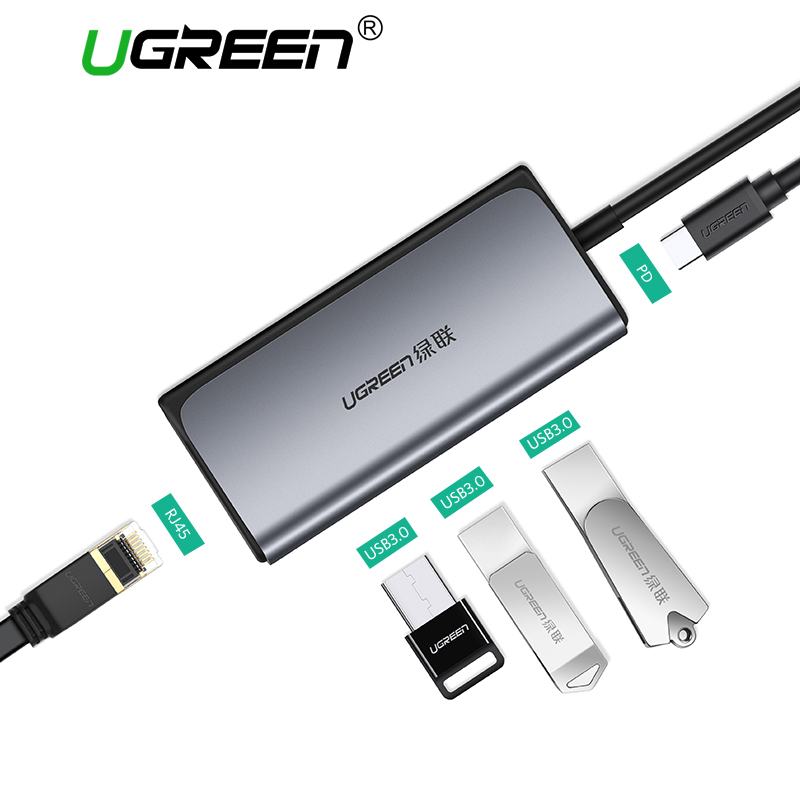 Ugreen Usb Type C Lan Adapter Rj45 With Usb Hub 3 0 3 Port Cm141 Silver Jakartanotebook Com