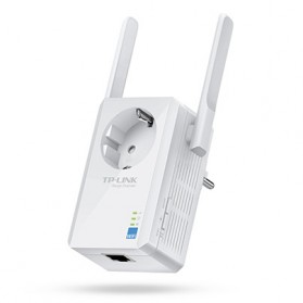 TP-LINK N300 Universal Wi-Fi Wall Plug Range Extender with External Antennas and AC Pass-thru - TL-WA860RE - White - 1
