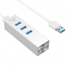 Orico Aluminium USB 3.0 Type A / Type C to Gigabit Ethernet LAN Adapter with 3 Port USB Hub - ASH3L-U3 - Silver - 1
