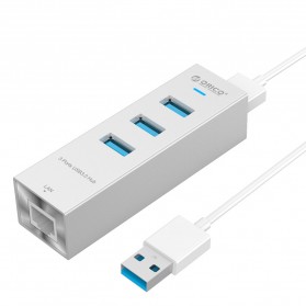 Orico Aluminium USB 3.0 Type A / Type C to Gigabit Ethernet LAN Adapter with 3 Port USB Hub - ASH3L-U3 - Silver - 2