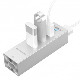 Orico Aluminium USB 3.0 Type A / Type C to Gigabit Ethernet LAN Adapter with 3 Port USB Hub - ASH3L-U3 - Silver - 4
