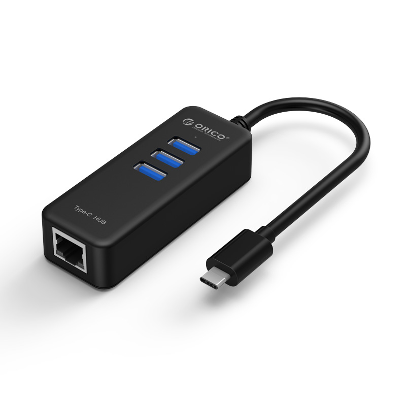 Orico Usb Type C To Gigabit Ethernet Lan Adapter With 3 Port Usb Hub Ch3l Black Jakartanotebook Com