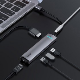 Baseus Mechanical Eye 6 in 1 USB Type C Hub Docking Station 3xUSB + HDMI + LAN Adapter + PD Charging - CAHUB-J0G - Silver