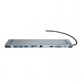 Baseus USB Type C LAN Adapter + HDMI + VGA + Card Reader + USB Hub 3 Port - CATSX-F0G - Gray