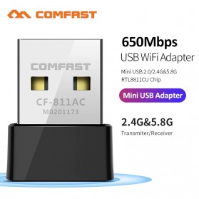 WiFi Range Extender & Signal Booster - Comfast USB WiFi Adapter Wireless Dongle 2.4G & 5G 802.11AC - CF-811AC - Black
