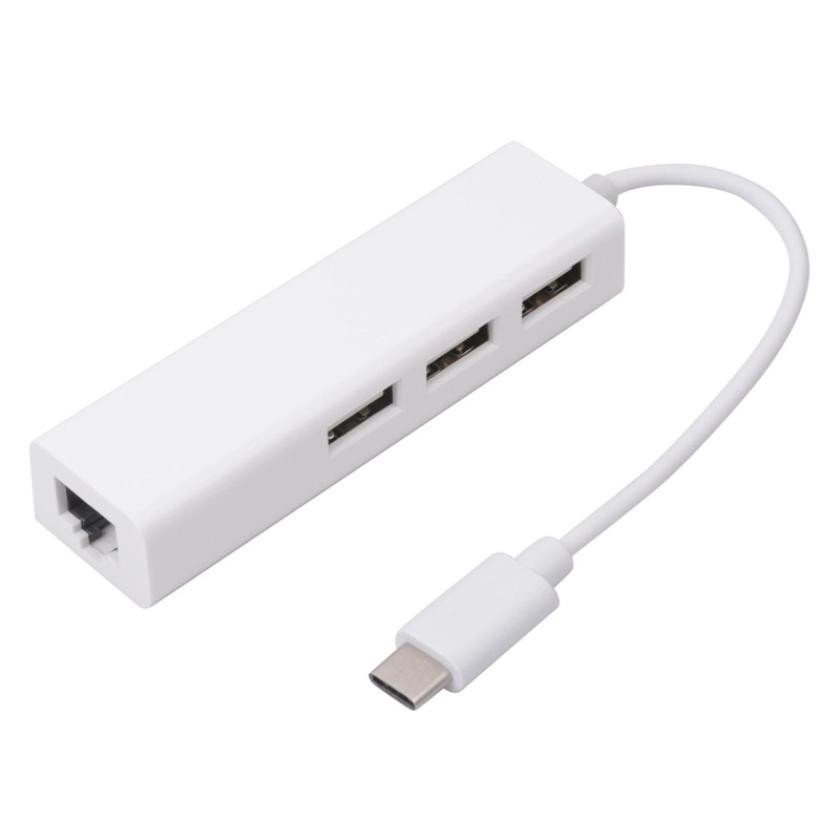 USB TypeC Lan Adapter with 3 Port USB Hub White