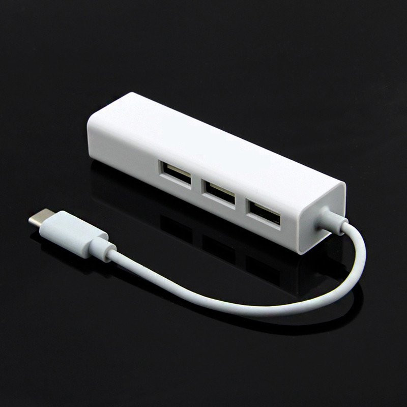 USB TypeC Lan Adapter with 3 Port USB Hub White