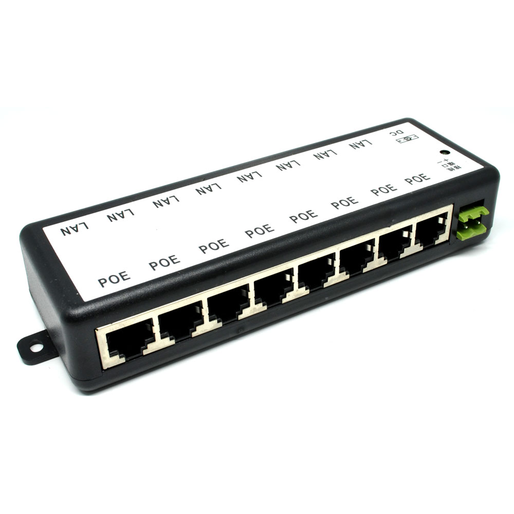 Passive PoE Injector 8 Port 48V 2A 96W - Black