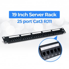 Komputer Server - Cat3 RJ11 Telepon Patch Panel 25 Port for 1U 19 Inch Server Rack - Black