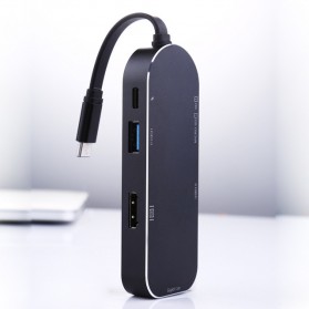 USB Type C LAN Adapter PD Charging with USB+HDMI+Card Reader - YCD-206 - Black