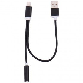 Adapter Lightning ke 3.5mm Headphone + USB Male for iPhone 7/8/X - Black - 1