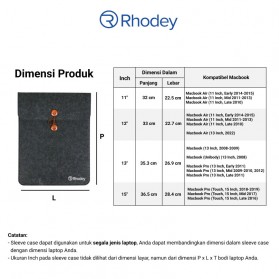 Rhodey Felt Button Style Sleeve Case Laptop Ultrabook 15 Inch - DA58 - Dark Gray - 9