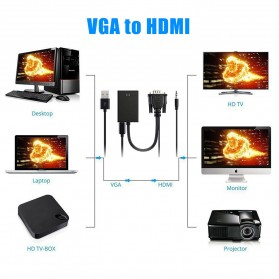 Kabel Adapter Converter VGA Male ke HDMI 1080P dengan Audio - Black - 7