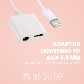 Kabel USB / Kabel Data / OTG - Adaptor Lightning to AUX 3.5 mm Headphone + Lightning for iPhone 7/8/X - White