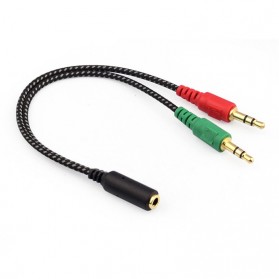 Kabel AUX Audio 3.5mm Female ke 2 x 3.5mm Male Nylon Braided - K908 - Black