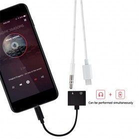 Jual Aksesoris Tablet & Smartphone - Adapter USB Type C to AUX 3.5mm Headphone + USB Type C - W1O33 - Black