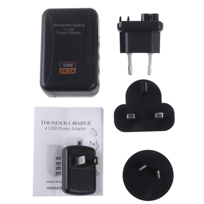 Thunder Traveler Charger 4 USB Port 5V 2A with 4 