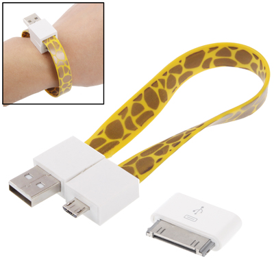 2 in 1 Leopard Texture Noodle Bracelet Style Micro USB to 
