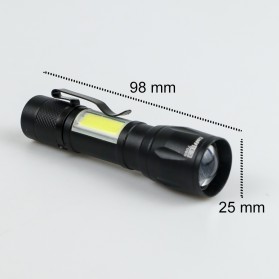 TaffLED Senter LED Mini Battery Rechargeable Q5 dan COB 300 Lumens - 7098 - Black - 8