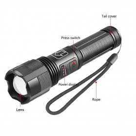 Ceholyd Senter LED Tactical Hunting Torch Flashlight Zoomable XHP70 400 Lumens with Battery - P7 - Black - 8