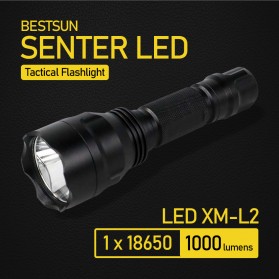Senter LED Professional - BESTSUN Senter LED Tactical Flashlight Cree XM-L2 1000 Lumens - C8 - Black