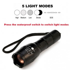 TaffLED Paket Senter LED Tactical Flashlight Cree XM L2 8000 Lumens + Baterai 18650 + Charger - E17 - Black - 7