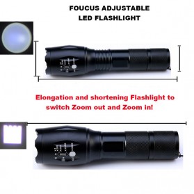 TaffLED Paket Senter LED Tactical Flashlight Cree XM L2 8000 Lumens + Baterai 18650 + Charger - E17 - Black - 8