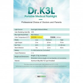 NexTorch Dr.K3L Medical Flashlight Senter Medis LED Pen Dual Light - Black - 11