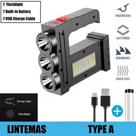 LINTEMAS Senter LED Flashlight Torch Waterproof USB Rechargeable 3 XPE COB - DT12 - Black - 1