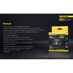 NITECORE NU32 Headlamp Chargerable CREE XP-G3 S3 550 Lumens - Black - 10