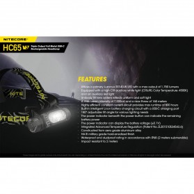 Nitecore HC65 V2 Headlamp Series SST-40-W LED 1750 Lumens - Black - 9